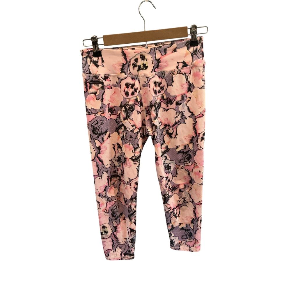 Prana Womens Yoga Pants Capri Leggings Athleisure Pink Floral Rose Gym Workout M